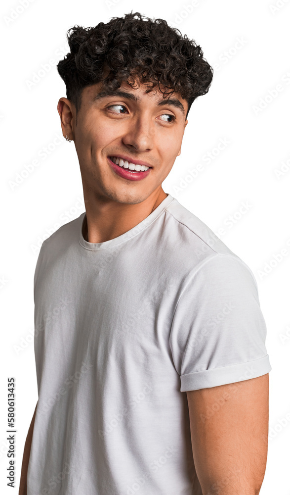 Young latin man looks aside smiling, cheerful and pleasant. Young latin man looks aside smiling, cheerful and pleasant.