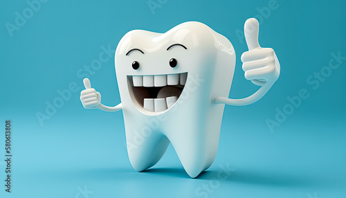 AI Generative Illustration of a Creative Photo of Realistic 3D Rendering of a Smiling White Tooth, 3d realistic representation of a happy white tooth, 