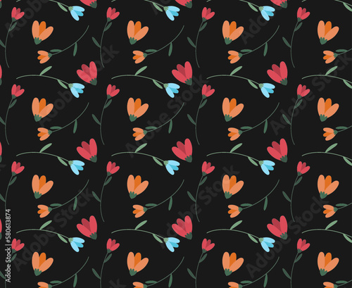  Beautiful pattern with flowers on black background