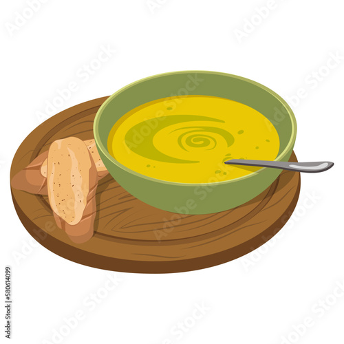 Zucchini puree soup. Vector illustration on a white background
