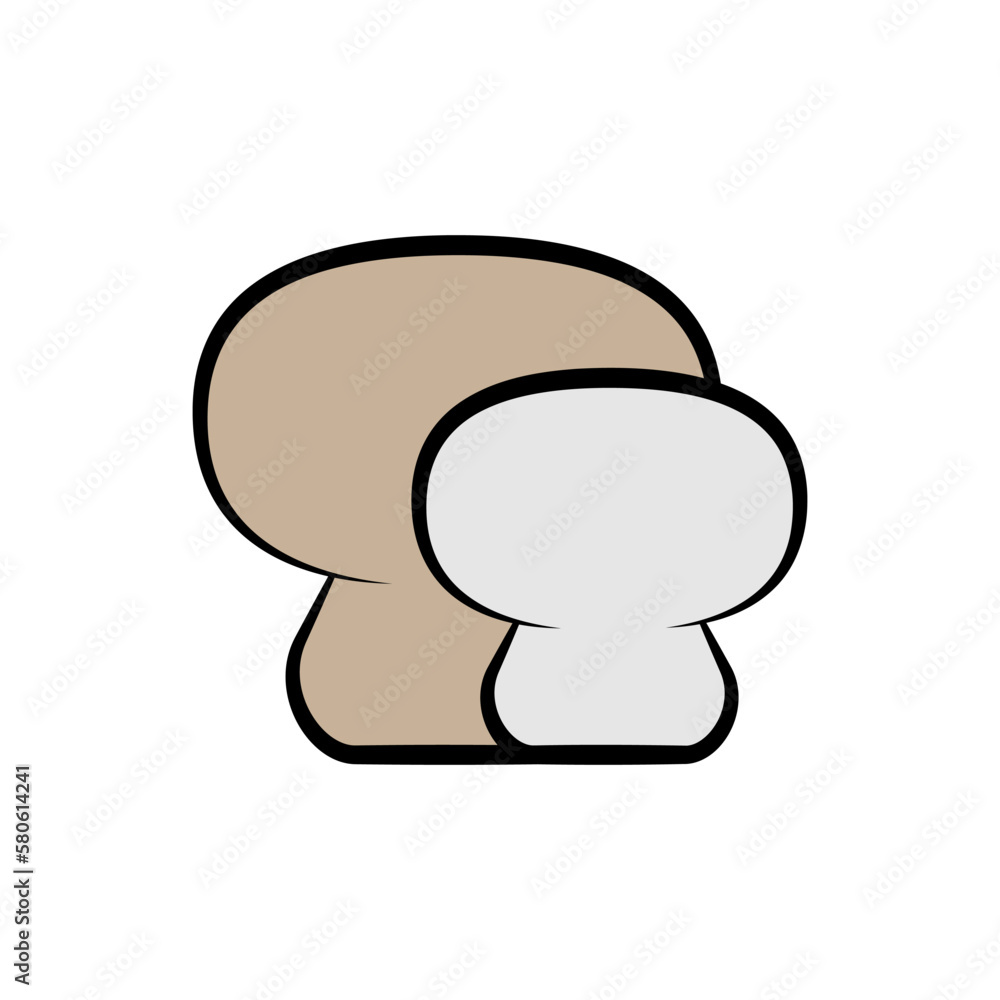 Two mushrooms. Big and small mushroom. Vector drawing and illustration. Line and outline style. Two mushrooms. Big and small mushroom. Vector drawing and illustration. Line and outline style.