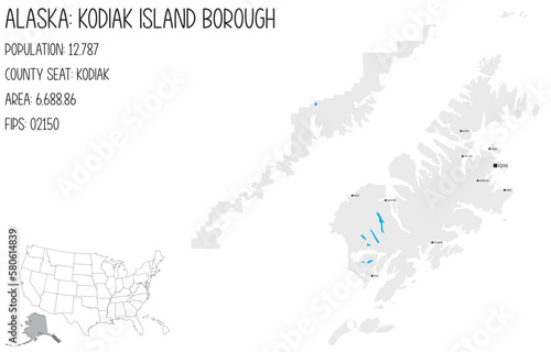 Large and detailed map of Kodiak Island Borough in Alaska, USA.