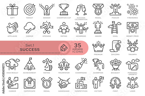 Set of conceptual icons. Vector icons in flat linear style for web sites, applications and other graphic resources. Set from the series - Success. Editable outline icon.	
