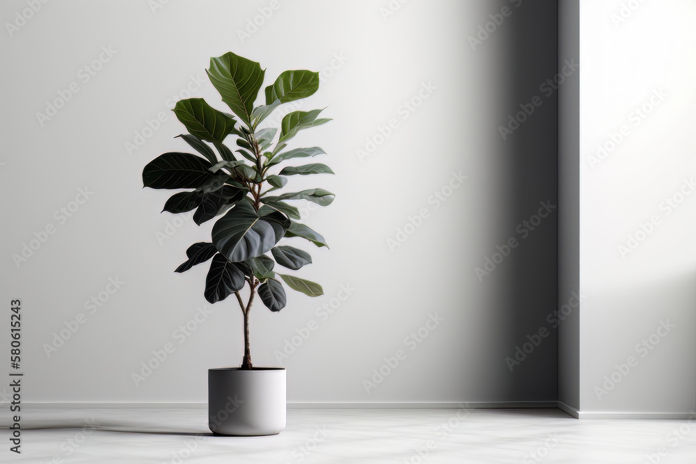 Ficus Lyrata Fake Plant with a beige wall. Illustration AI Generative Ficus Lyrata Fake Plant with a beige wall. Illustration AI Generative