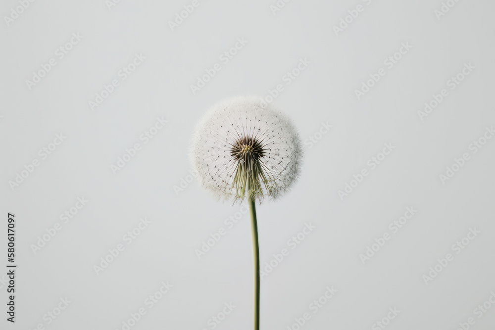 Minimalist photo of dandelion view to the top floral art. Illustration AI Generative