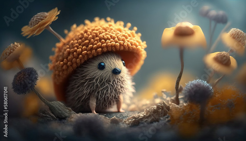 a hedgehog in a magical world, a fairy-tale character for a children's book, a toy for children. Created using artificial intelligence.