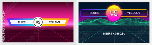 Set of Game Versus Screen. Fight Backgrounds Against Each Other. Battle. Team vs Team. Sport or Gaming. Vector Illustration.