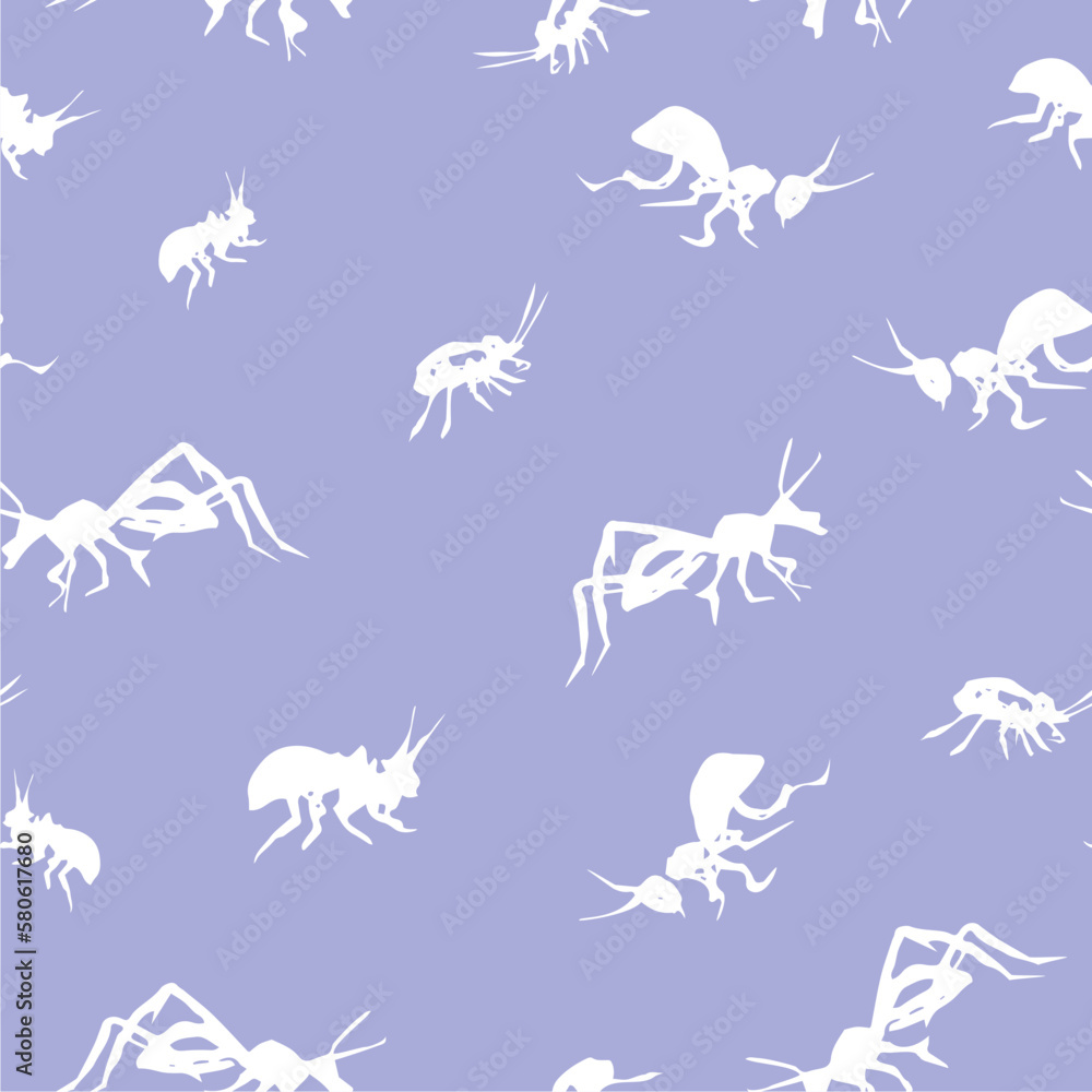 Doodle insects. Collection with spring and summer insects, bugs and bees many species in hand-drawn style . Seamless pattern with insects. 