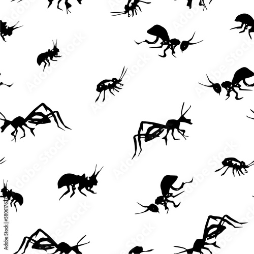 Doodle insects. Collection with spring and summer insects, bugs and bees many species in hand-drawn style . Seamless pattern with insects.  © Ljudmila