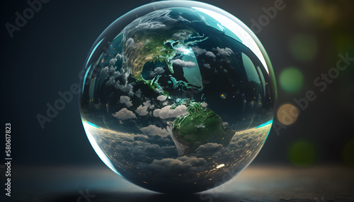 earth in glass ball sphere -AI Generative 