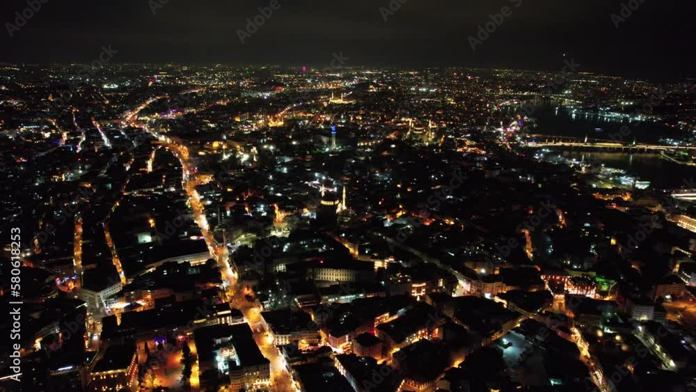 Night Istanbul aerial panorama. Turkey Istanbul at night. Night Istanbul aerial panorama. Turkey Istanbul at night.