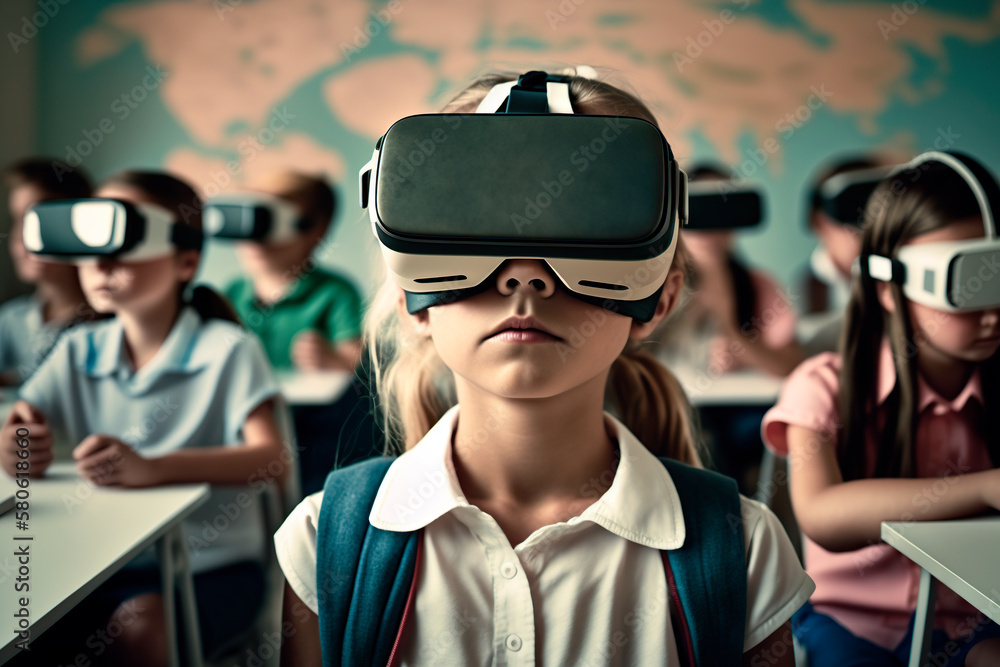 students in class with virtual reality goggles. generated by AI students in class with virtual reality goggles. generated by AI