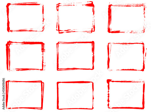 9 rote Stempel oder Graffiti Rahmen als leerer Hintergrund