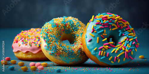 Colored donuts, festive. Party concept. AI generated