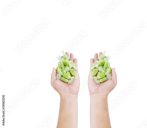 Milk candy in male hand PNG transparent