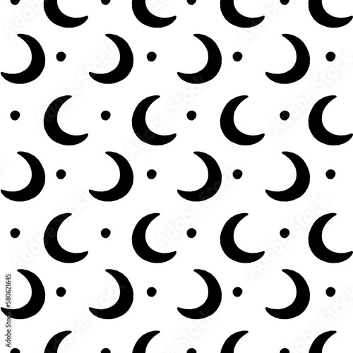 Crescent Moons and Dots Vector Seamless Pattern