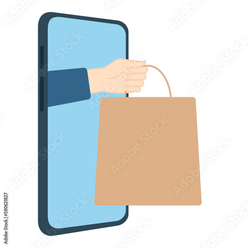 Courier delivery on a smartphone. The hand holds the package and passes it to the recipient