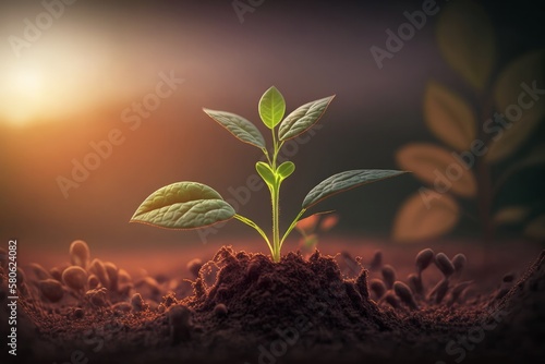 Revitalizing Agriculture: Nurturing Fresh Seeds for New Life Ideas in Springtime Dawn Light, Generative AI.