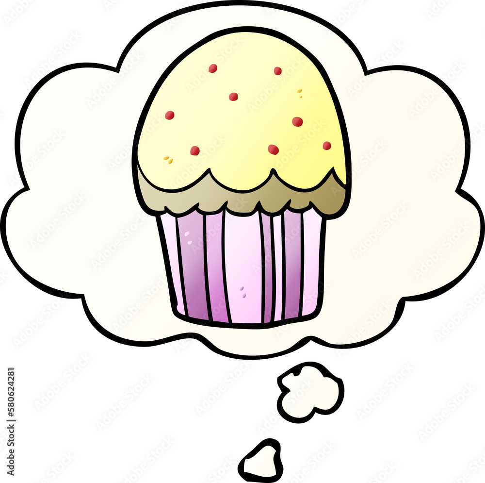 cartoon cupcake and thought bubble in smooth gradient style cartoon cupcake and thought bubble in smooth gradient style