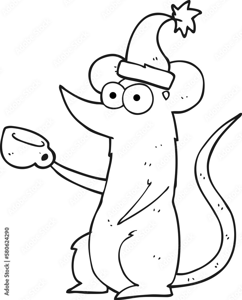 black and white cartoon mouse wearing christmas hat black and white cartoon mouse wearing christmas hat