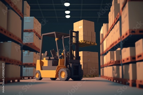 Efficient Warehouse Management: How Forklifts Streamline Pallet and Box Loading Processes, Generative AI. © ParinApril