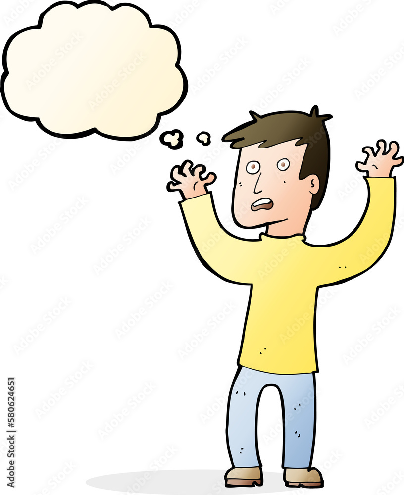 cartoon terrified man with thought bubble cartoon terrified man with thought bubble