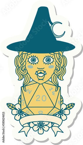 half orc witch character with natural 20 dice roll sticker