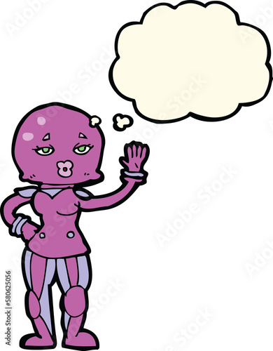 cartoon female astronaut with thought bubble