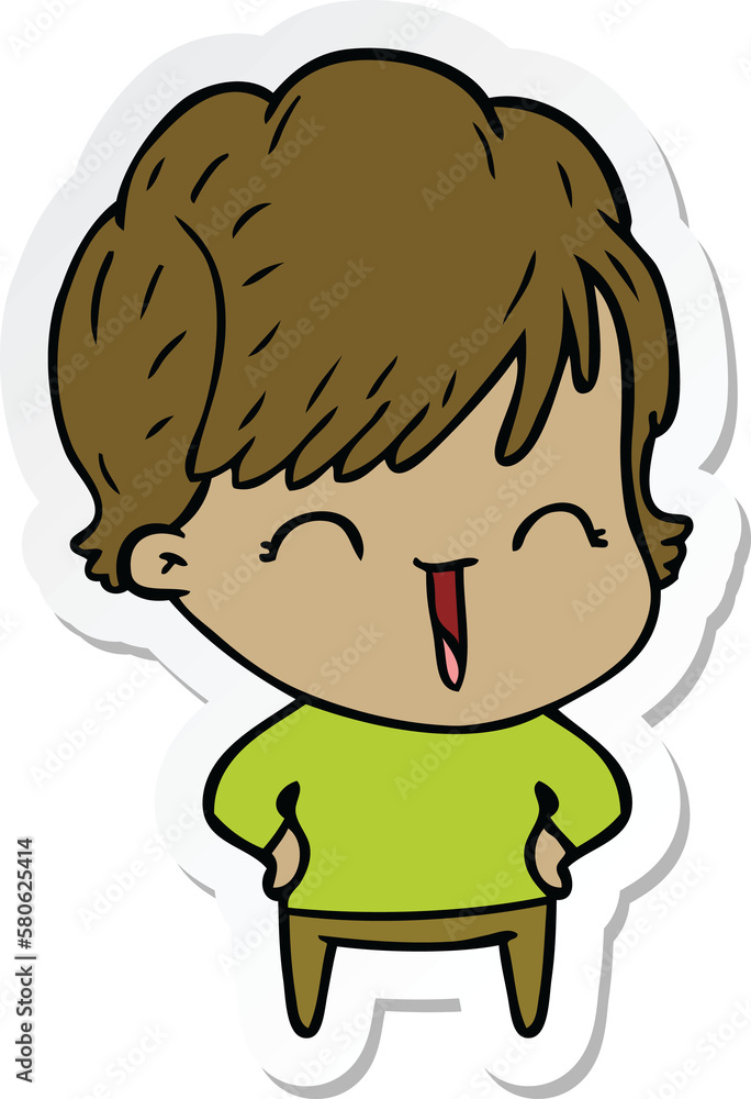 sticker of a cartoon laughing woman sticker of a cartoon laughing woman
