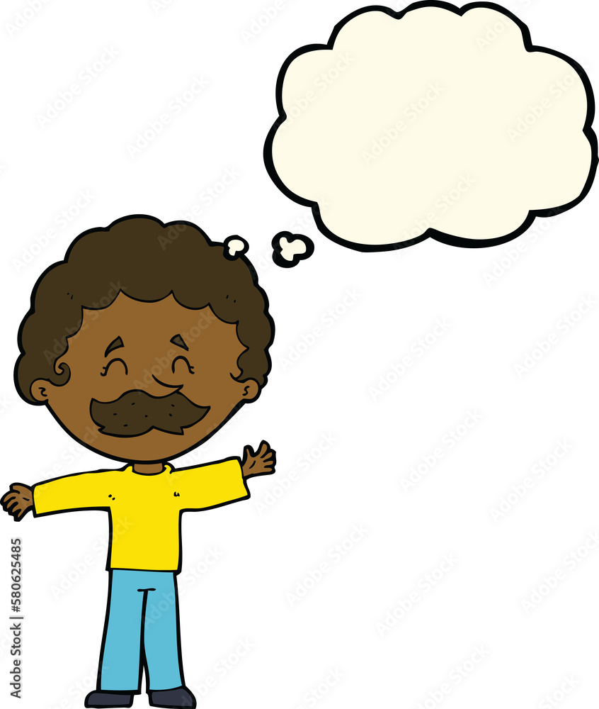 cartoon boy with mustache with thought bubble cartoon boy with mustache with thought bubble