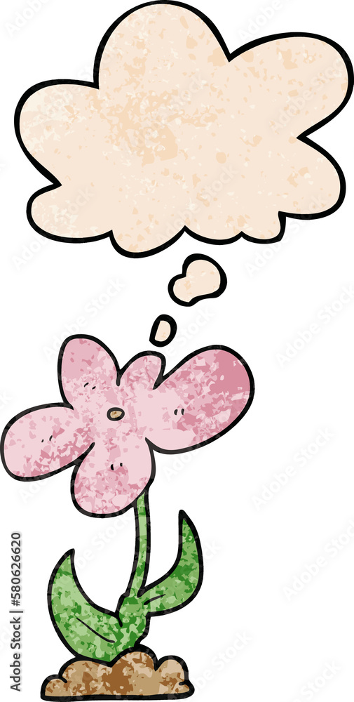cartoon flower and thought bubble in grunge texture pattern style