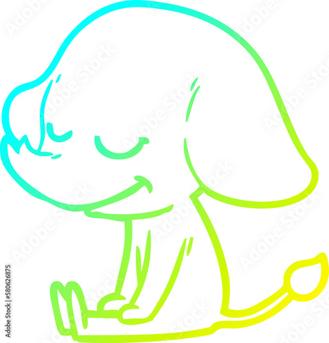 cold gradient line drawing cartoon smiling elephant