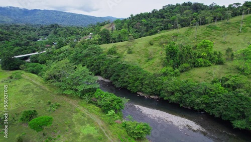 Drone fly over Caloveborita river in Santa Fe district in Veraguas province, Panama photo