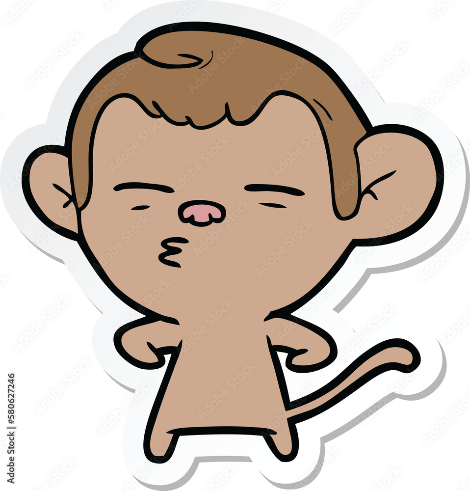 sticker of a cartoon suspicious monkey sticker of a cartoon suspicious monkey