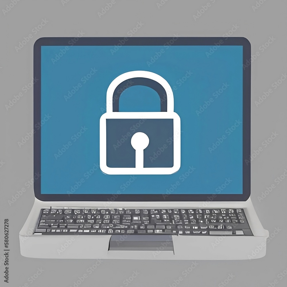 Computer security, computer with lock on screen Computer security, computer with lock on screen