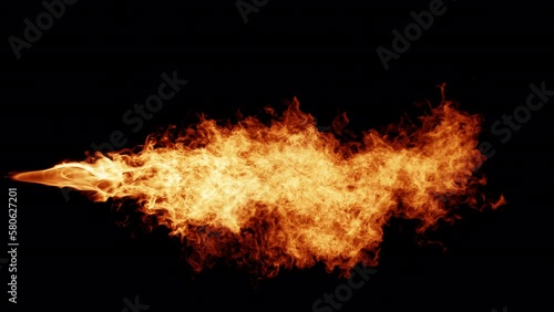 Flame thrower blowing looping on alpha background