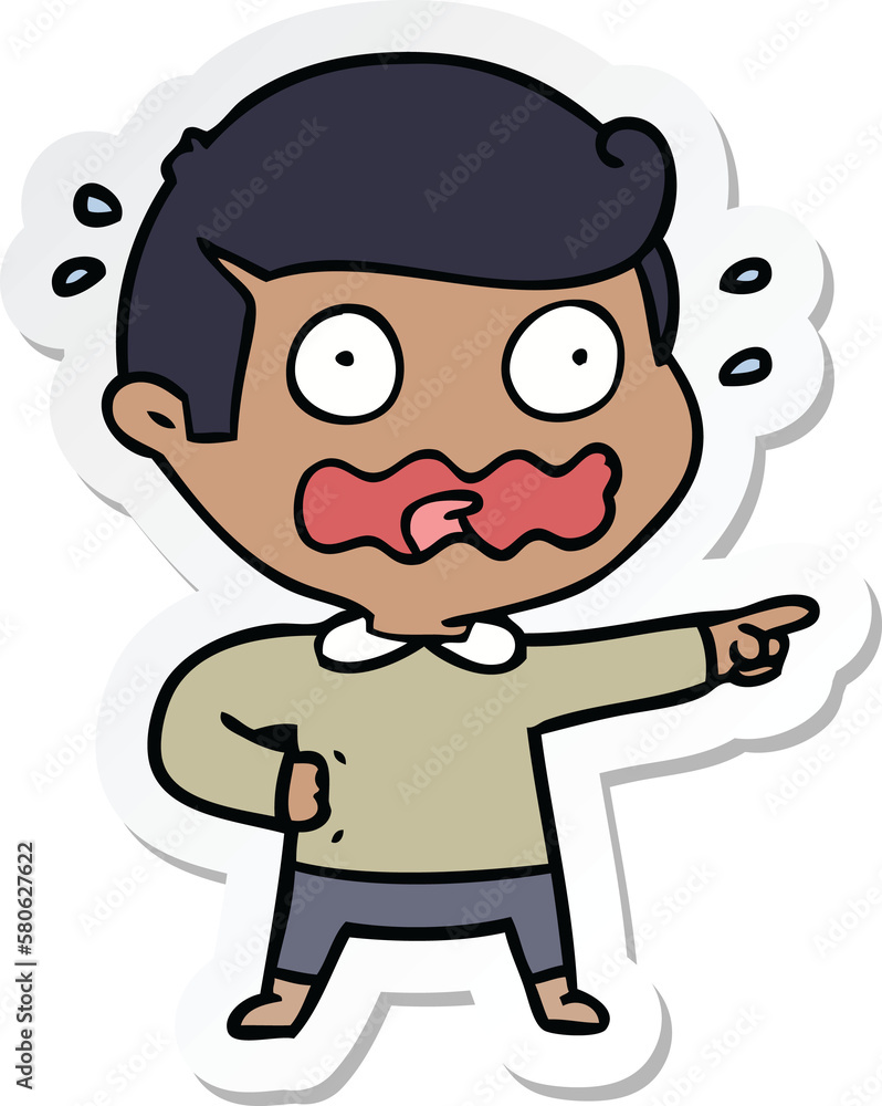 sticker of a cartoon stressed out pointing sticker of a cartoon stressed out pointing