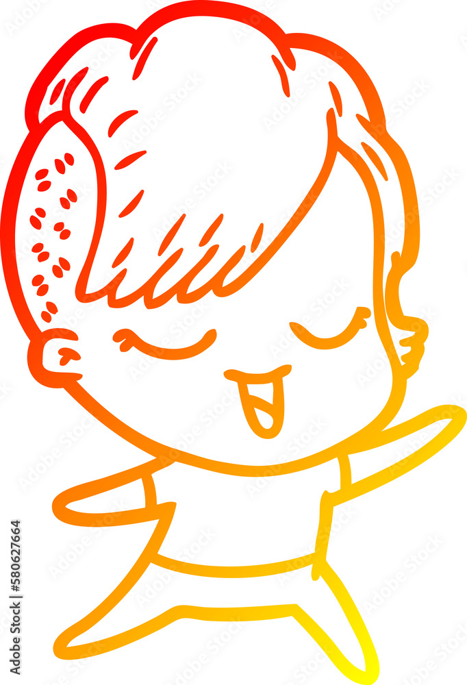 warm gradient line drawing happy cartoon girl warm gradient line drawing happy cartoon girl