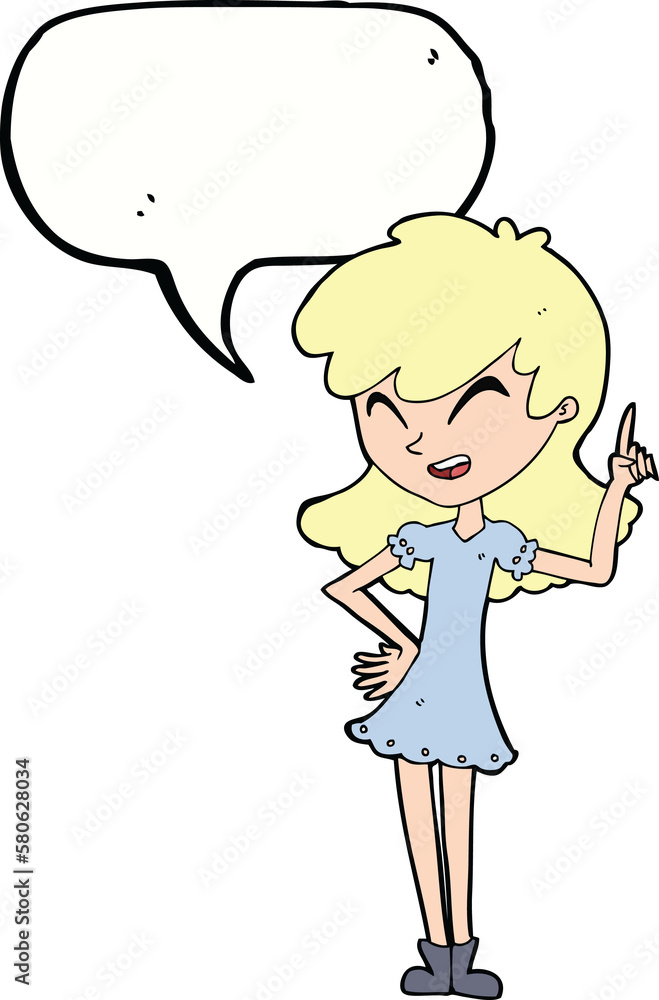 cartoon girl making point with speech bubble cartoon girl making point with speech bubble