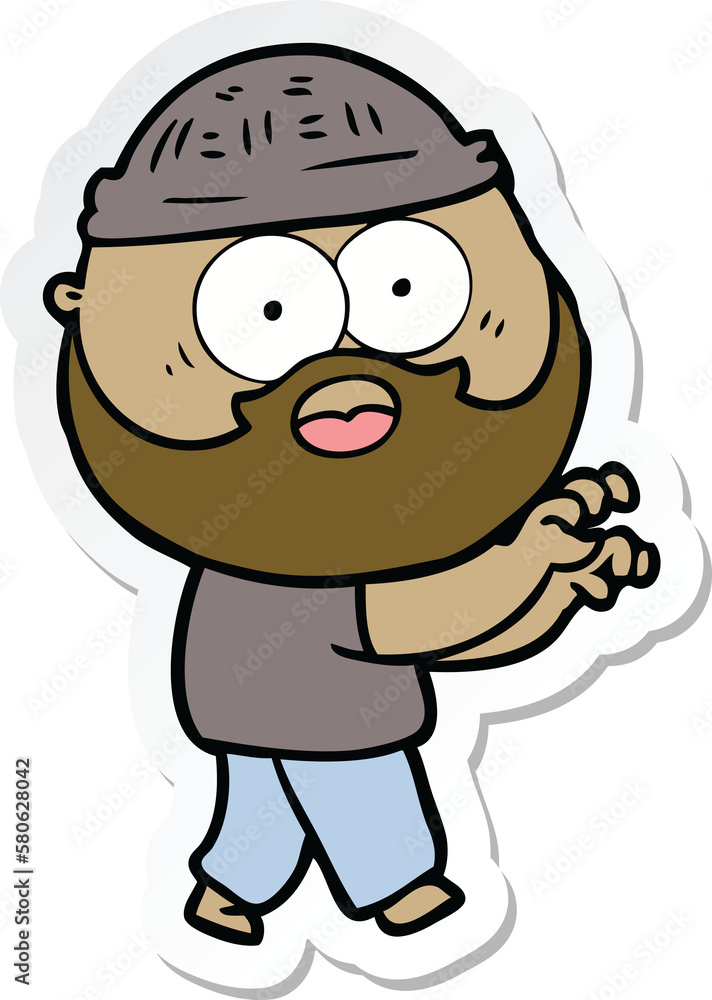 sticker of a cartoon bearded man grasping sticker of a cartoon bearded man grasping
