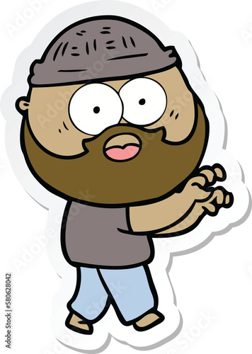 sticker of a cartoon bearded man grasping