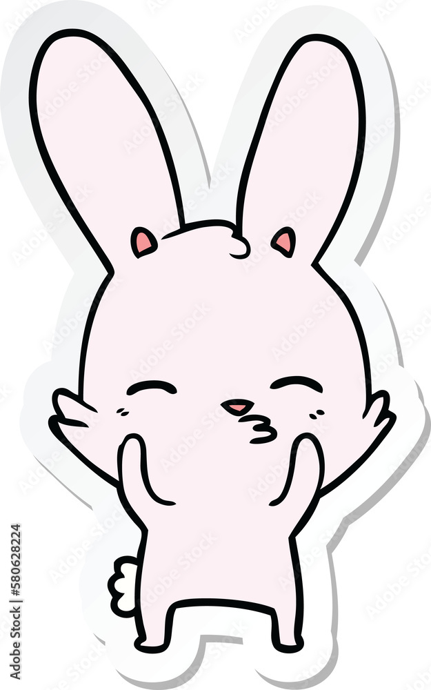 sticker of a curious waving bunny cartoon sticker of a curious waving bunny cartoon