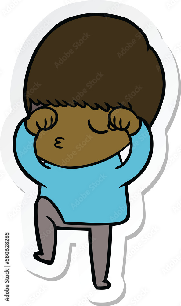 sticker of a cartoon calm boy