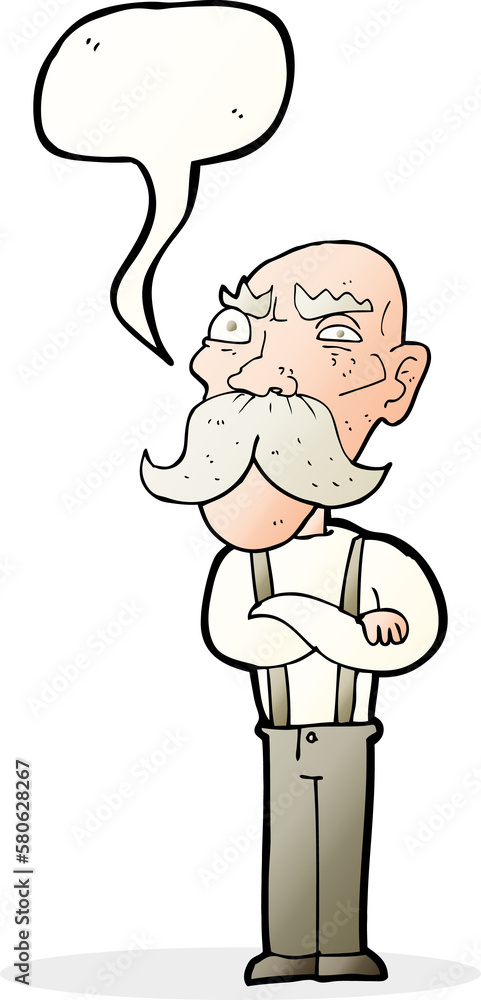 cartoon angry old man with speech bubble