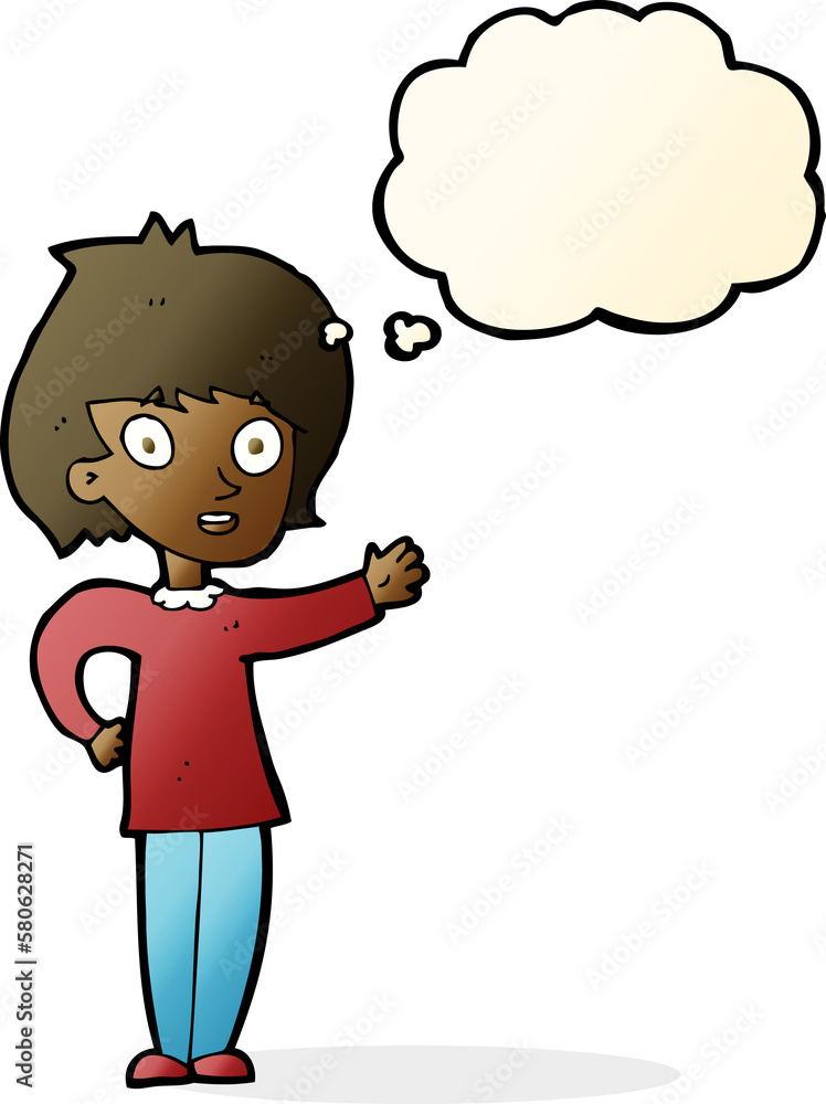 cartoon happy woman with thought bubble cartoon happy woman with thought bubble