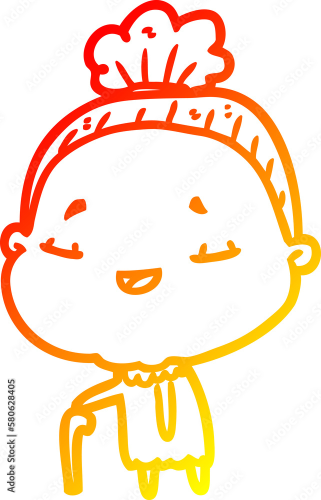 warm gradient line drawing old woman with walking stick warm gradient line drawing old woman with walking stick