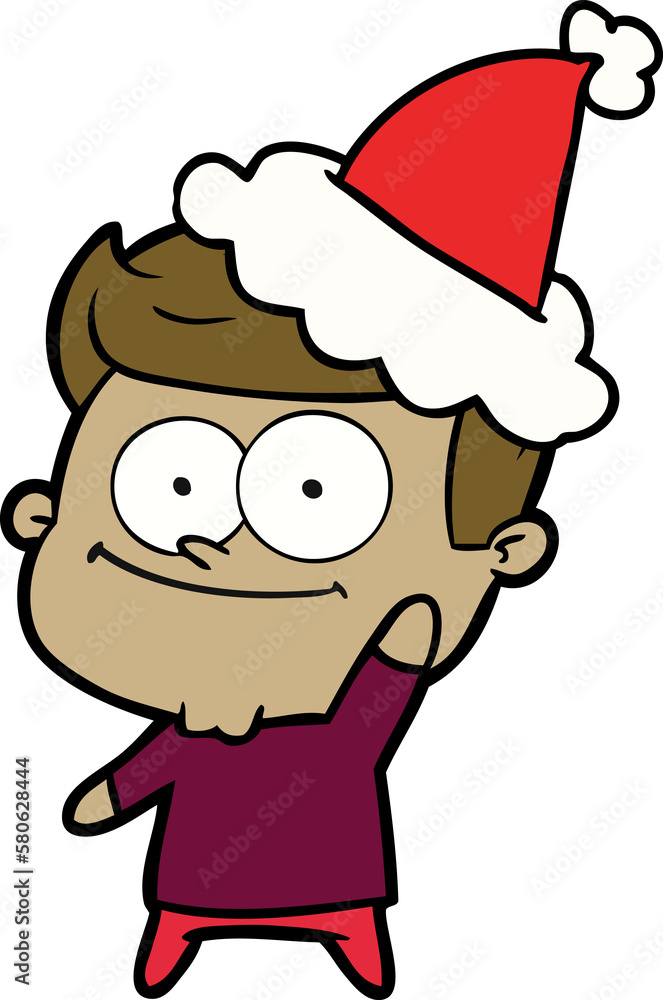 line drawing of a happy man wearing santa hat