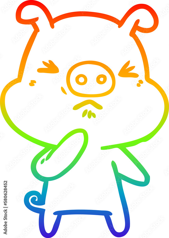 rainbow gradient line drawing cartoon angry pig rainbow gradient line drawing cartoon angry pig