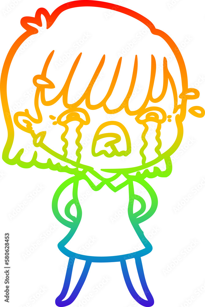 rainbow gradient line drawing cartoon girl crying rainbow gradient line drawing cartoon girl crying