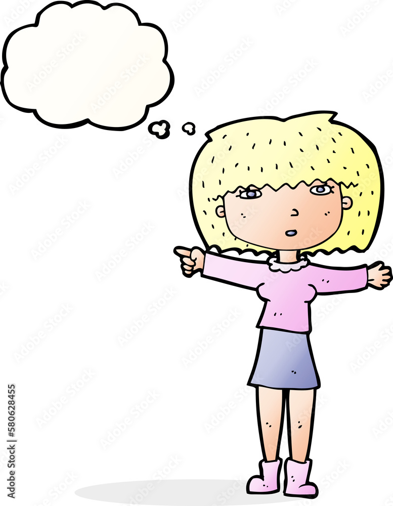 cartoon girl pointing with thought bubble cartoon girl pointing with thought bubble